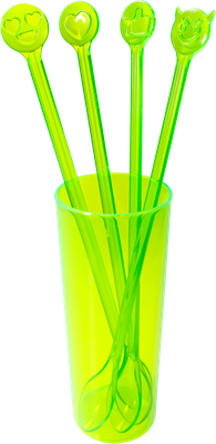 Kit Copo Long Drink festa + 4 colheres Mexedoras