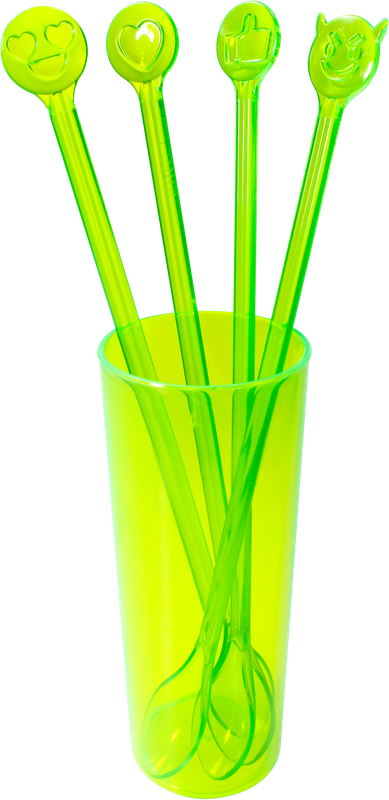 Kit Copo Long Drink festa + 4 colheres Mexedoras