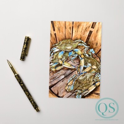 Let&#39;s Go Crabbing, greeting card featuring a bushel of blue crabs, blank inside.