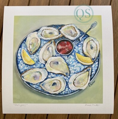 &quot;Shell, yes!&quot;, signed archival print from an original half shell oyster watercolor painting