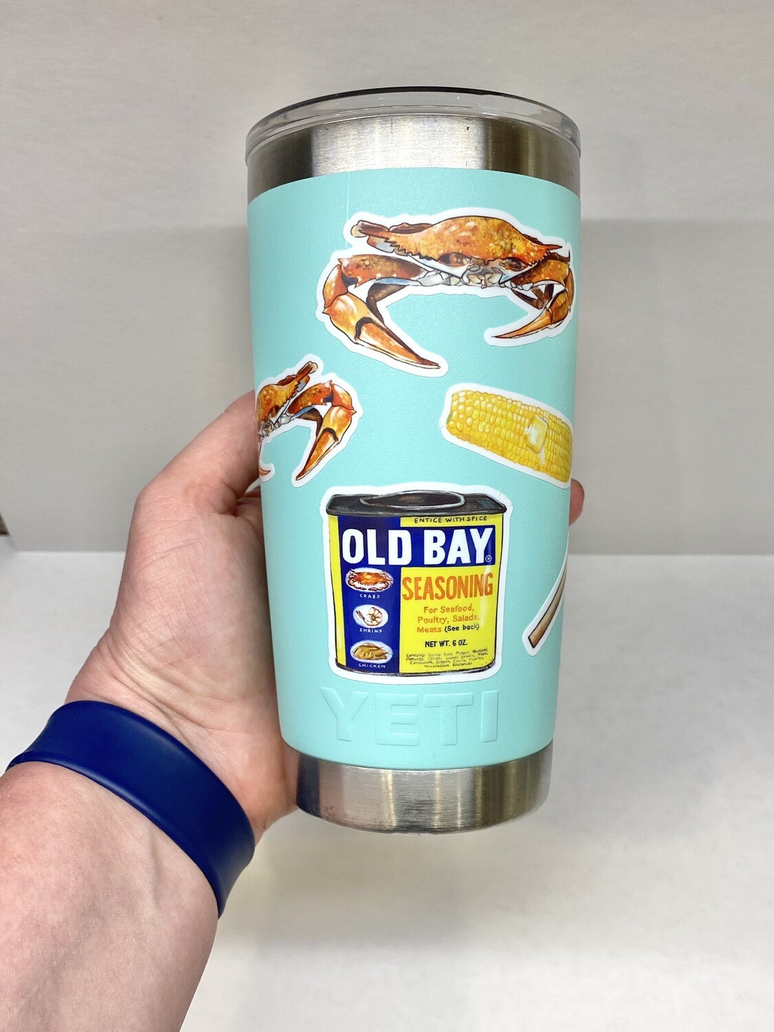 Crab Feast Sticker Pack with cooked crabs, mallet, spices, durable vinyl stickers