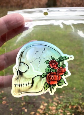 Goth Rose, Snake, and Skull vinyl holographic sticker