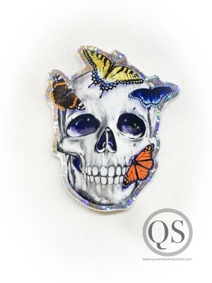 Skull, Glitter, and Butterflies Glamorous Goth Vinyl Sticker