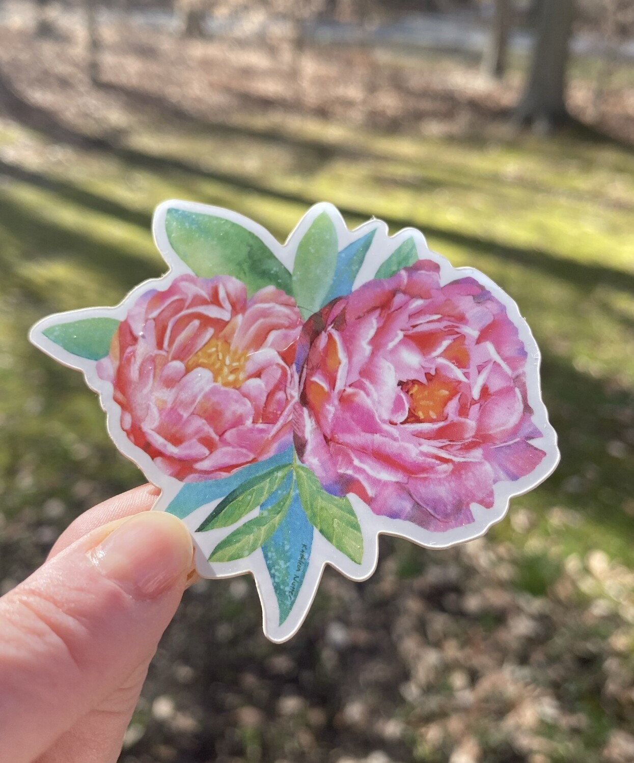 Pink Peony Flowers Floral Vinyl Sticker