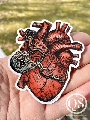 Inked Heart, Chain, and Lock Durable Vinyl Sticker