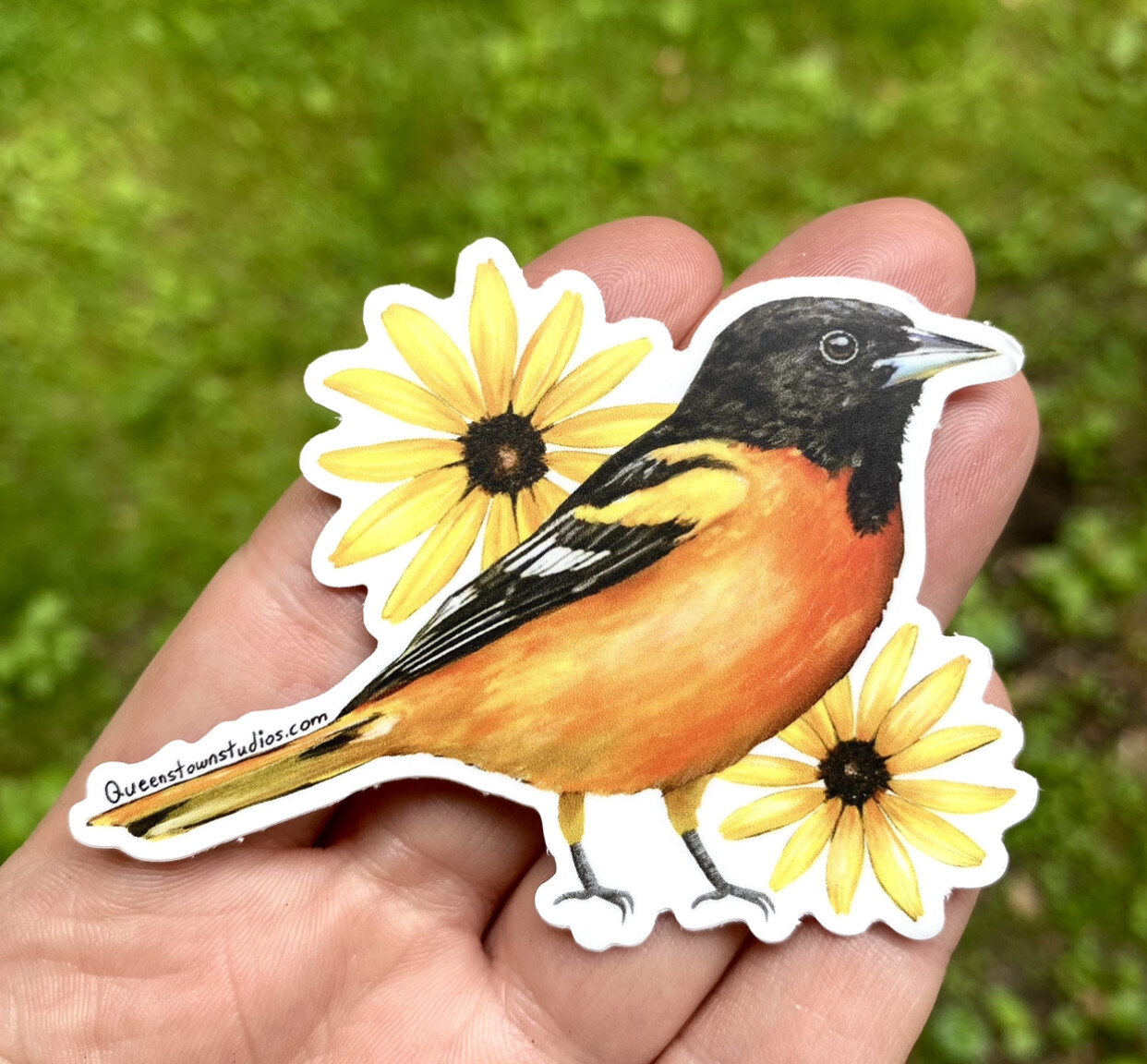 Oriole Bird and Flowers Vinyl Sticker