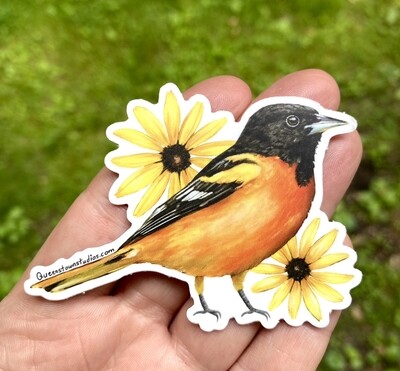 Oriole Bird and Flowers Vinyl Sticker