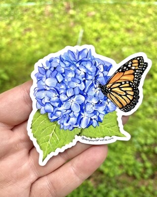 Hydrangea Flower and Butterfly Vinyl Sticker