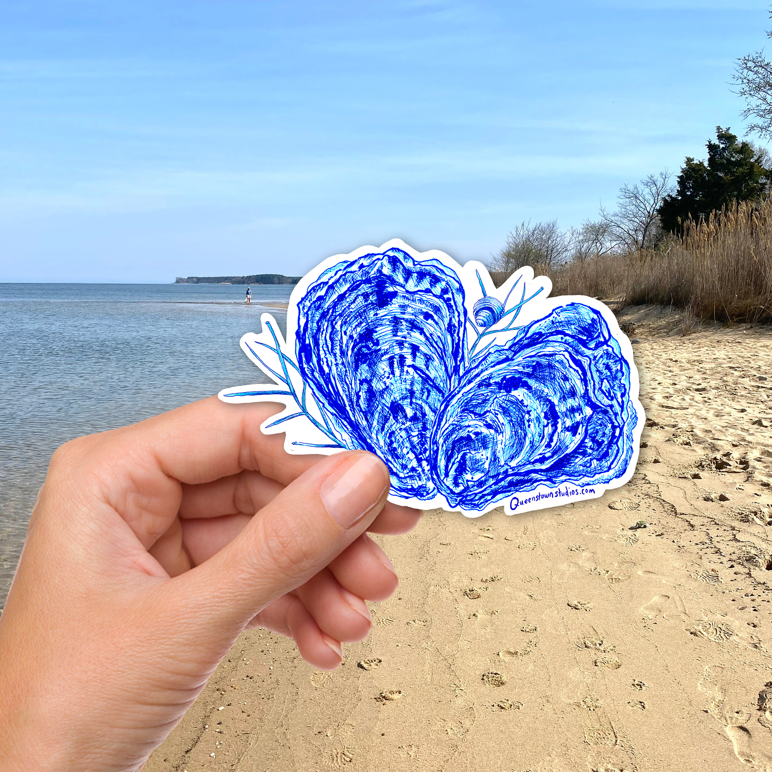 Pen and Ink Blue Oyster Vinyl Sticker