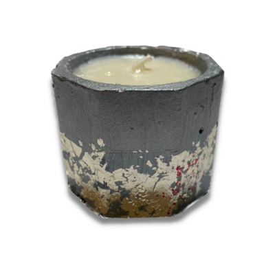 Concrete Jar Scented Candle in Metallic Silver with Silver Leaf
