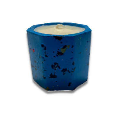 Concrete Jar Scented Candle in Blue with Black Leaf