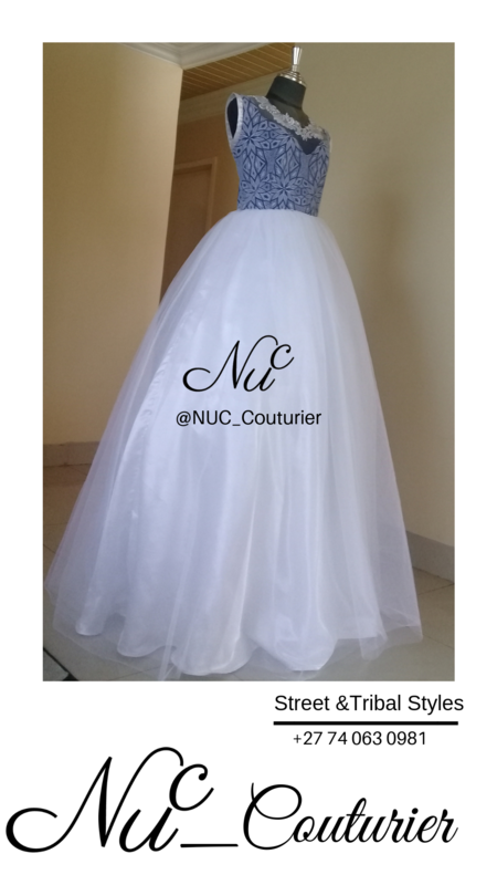 White &amp; Blue Modern Traditional Wedding Dress