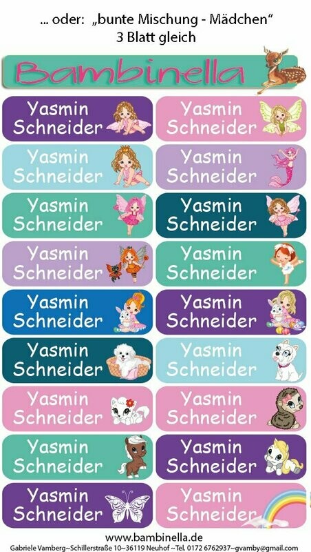  Bügeletiketten "Bunte Mischung Mädchen": 2 Blatt  = 36 Etiketten