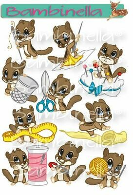 Stickerparade – Streifenhörnchen nähend - 10 Sticker