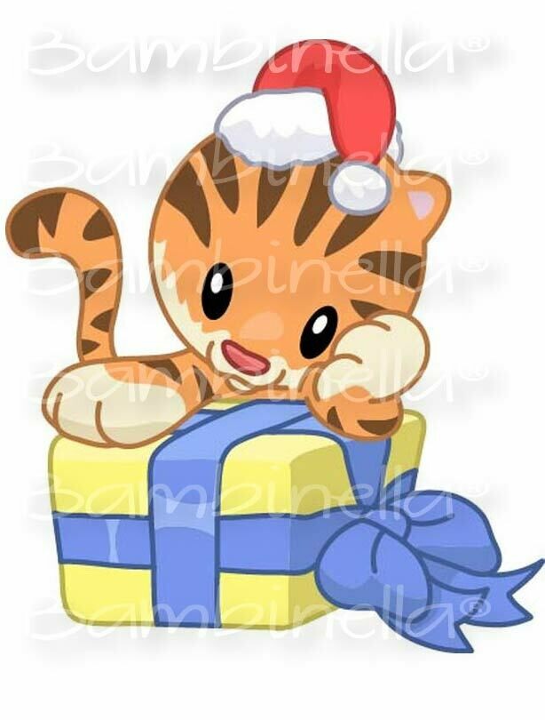 Bügelbild  Velour/Flock Bügelapplikation: Tiger Weihnachten