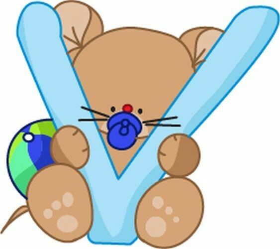 Bügelbild Buchstabe aus Velour - hellblau mit Mäusen