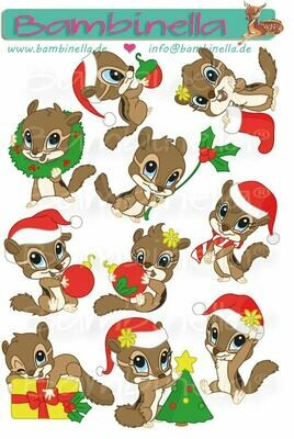 Stickerparade – Weihnachtsstreifenhörnchen - 10 Sticker