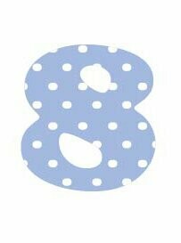Bügelbild Buchstabe aus Velour gedruckt - hellblau mit weißen Punkten