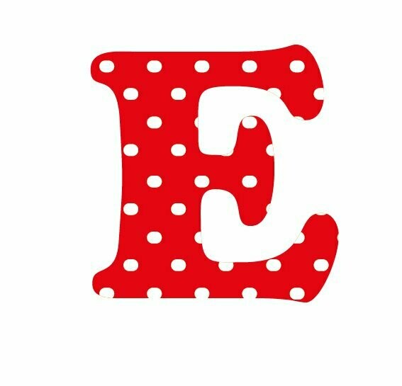 Bügelbild  Buchstabe aus Velour gedruckt - rot mit weißen Punkten