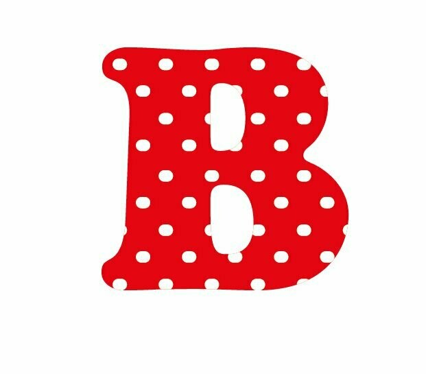 Bügelbild  Buchstabe aus Velour gedruckt - rot mit weißen Punkten