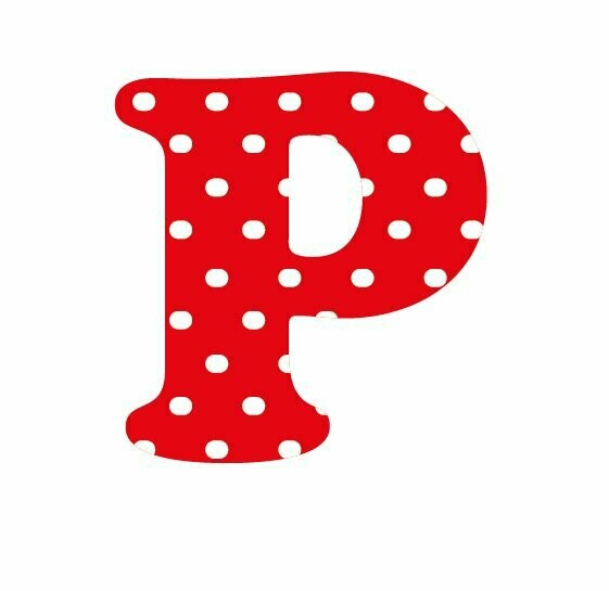 Bügelbild  Buchstabe aus Velour gedruckt - rot mit weißen Punkten