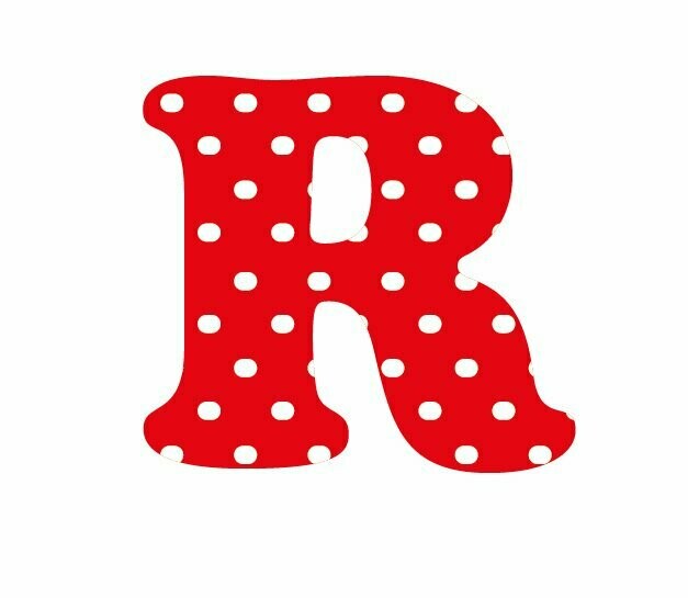 Bügelbild Buchstabe aus Velour gedruckt - rot mit weißen Punkten