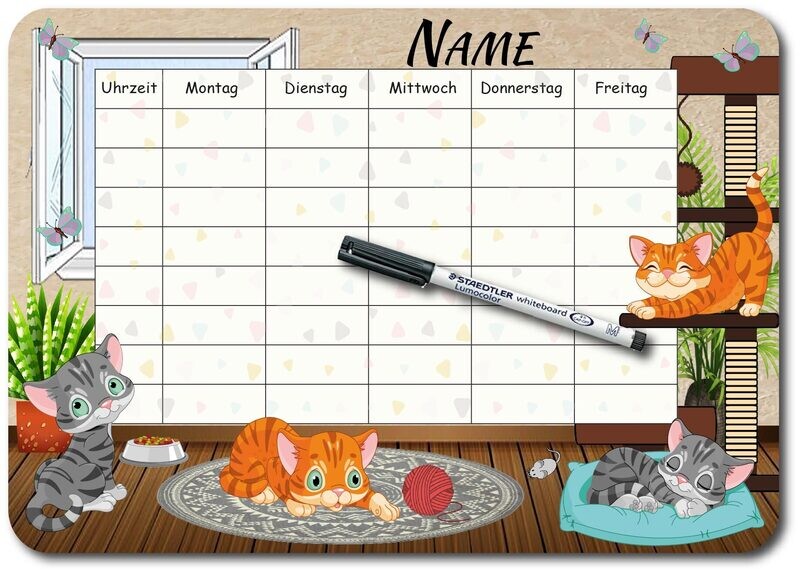 Stundenplan - PVC-Schild - Motiv: Katzen - personalisiert Stundenplan - PVC-Schild - Motiv: Katzen - personalisiert