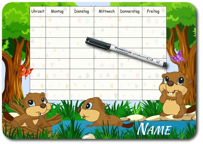 Stundenplan - PVC-Schild - Motiv: Biber- personalisiert Stundenplan - PVC-Schild - Motiv: Biber- personalisiert