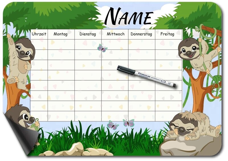 Stundenplan Magnet Motiv: Faultier - personalisiert Stundenplan Magnet Motiv: Faultier - personalisiert