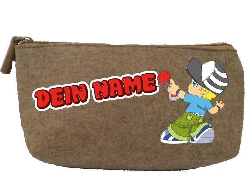 Stiftemäppchen Stifteetui Federmäppchen aus Filz mit Motiv: Graffity-Kind und dem Namen Ihres Kindes personalisiert - 21x11x6 cm