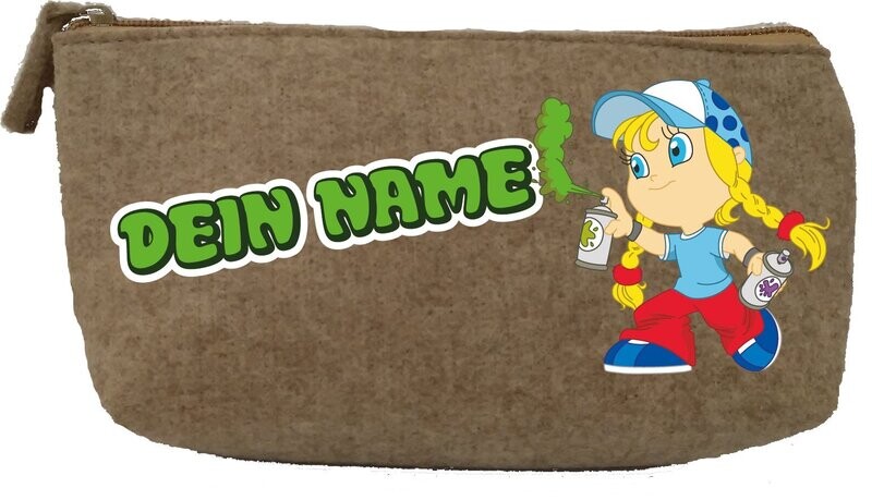 Stiftemäppchen Stifteetui Federmäppchen aus Filz mit Motiv: Graffity-Kind und dem Namen Ihres Kindes personalisiert - 21x11x6 cm