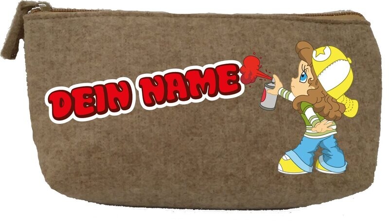 Stiftemäppchen Stifteetui Federmäppchen aus Filz mit Motiv: Graffity-Kind und dem Namen Ihres Kindes personalisiert - 21x11x6 cm