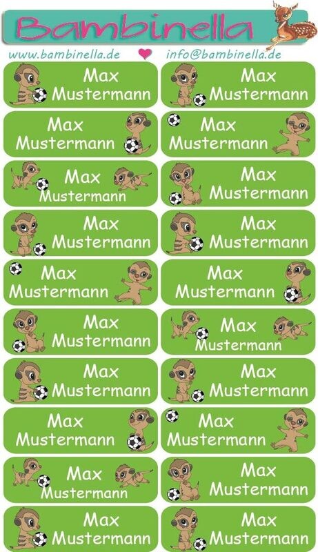 Namensticker "Mischung Erdmännchen mit Fußball" - 60 Klebeetiketten