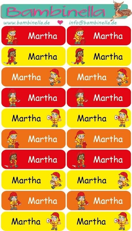 Namensticker Namensticker "Mischung Feuerwehrmädchen" - 60 Klebeetiketten