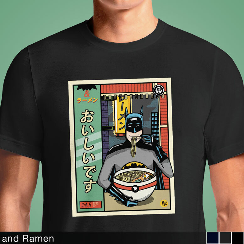 Batman and Robin Ramen Navy Charcoal Black T Shirt