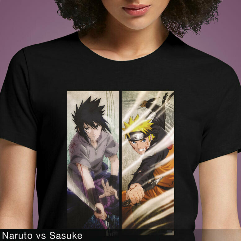 Naruto Uzumaki vs Sasuke Uchiha Anime Black T Shirt