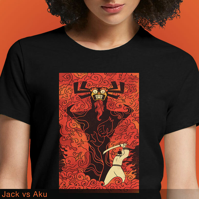 Samurai Jack vs Aku Anime India Graphic Black T-Shirt