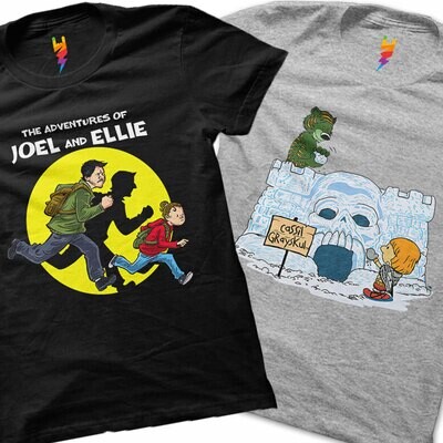 The Adventures Of Joel And Ellie" and "Eternian Snow Fort" t-shirts available at OSOM.