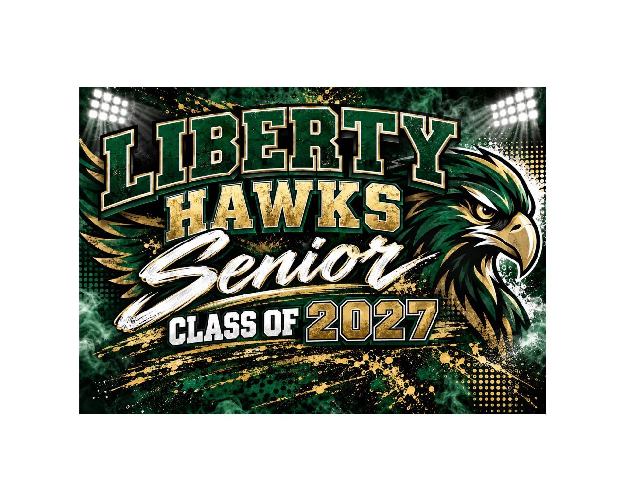 Liberty Hawks Stadium Lights Senior Yard Sign