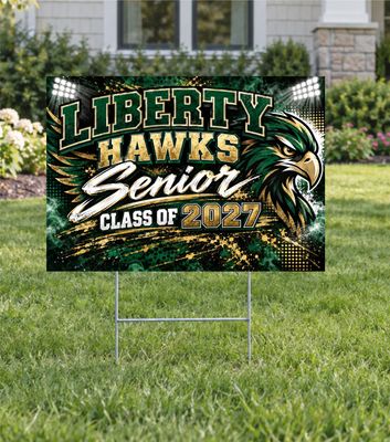 Liberty Hawks Stadium Lights Senior Yard Sign