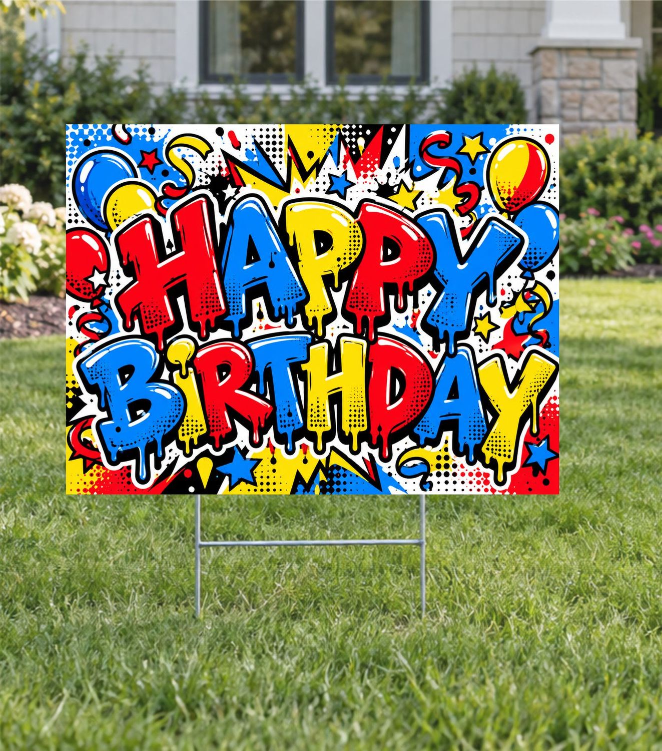 Bright Comic Happy Birthday Yard Sign