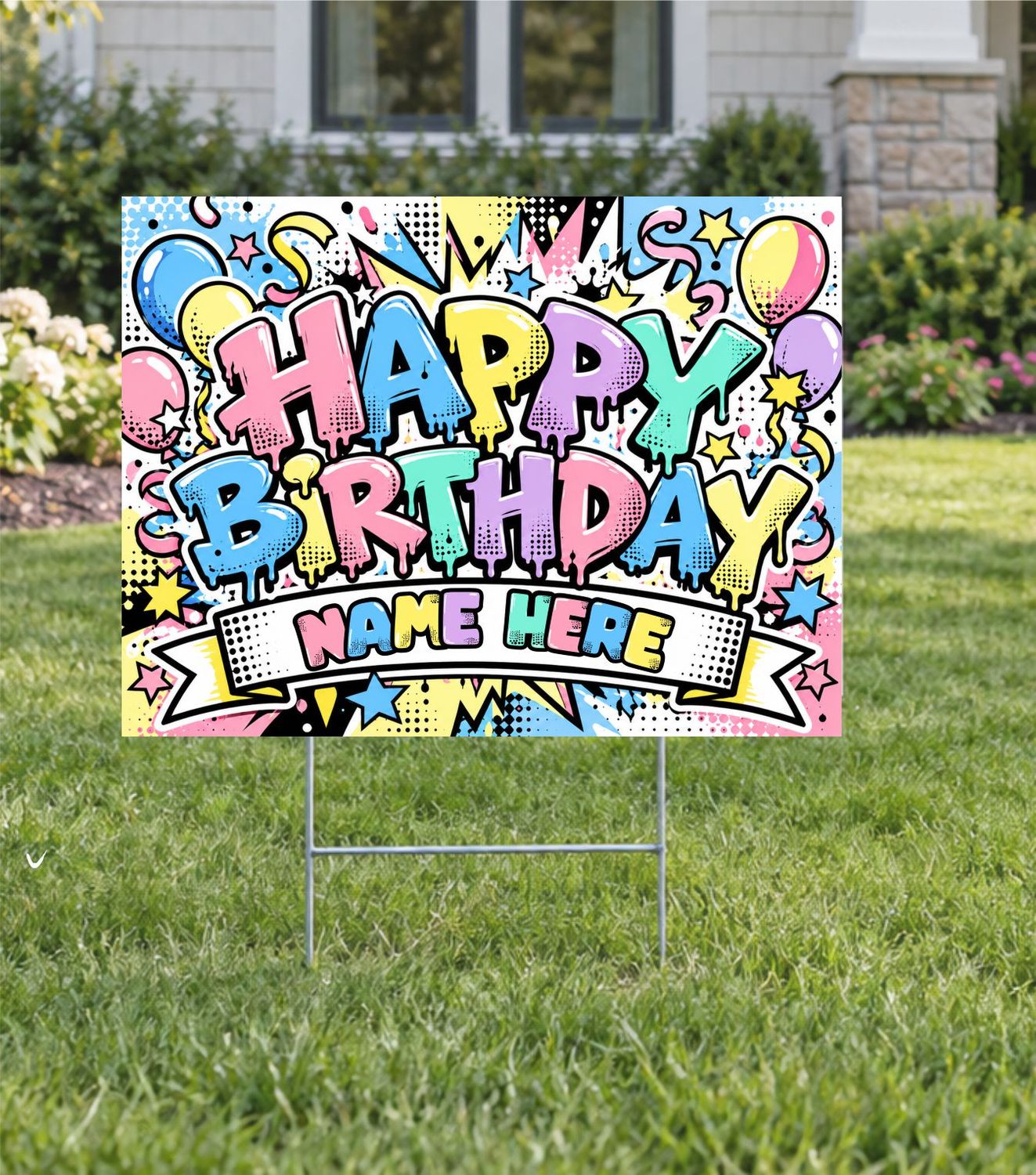 Pastel Comic Happy Birthday Custom Yard Sign