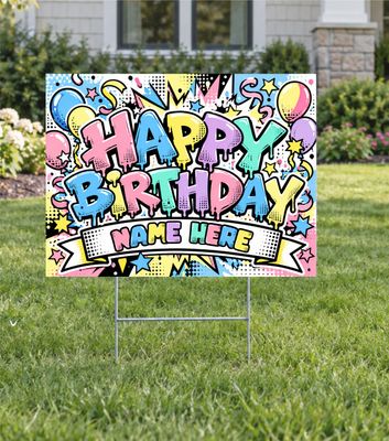 Pastel Comic Happy Birthday Custom Yard Sign