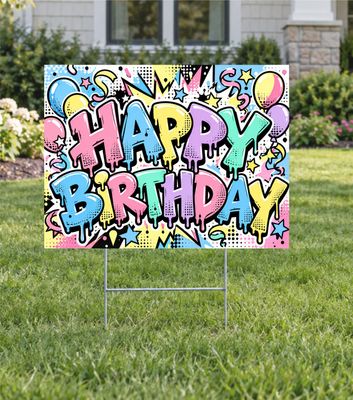 Pastel Comic Happy Birthday Yard Sign