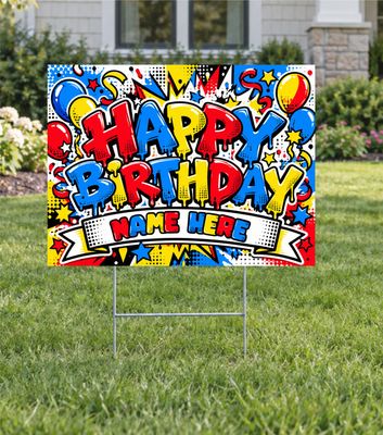 Bright Comic Happy Birthday Custom Yard Sign