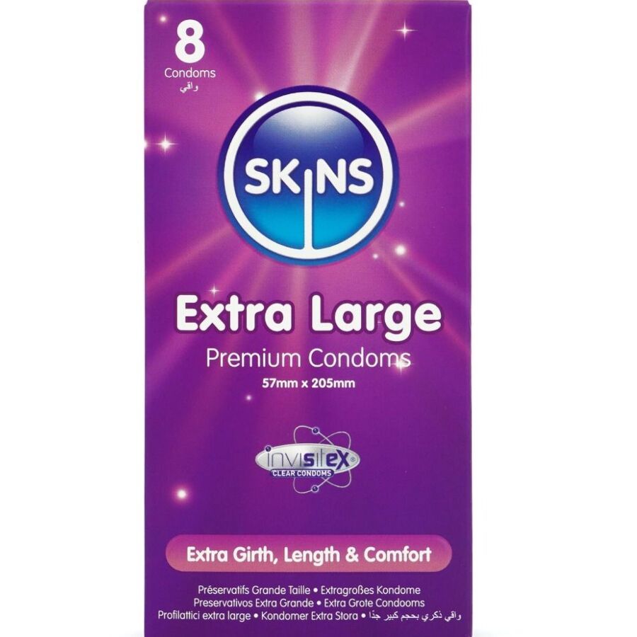 SKINS - PRESERVATIVI EXTRA LARGE PREMIUM CONFEZIONE DA 8 SKINS - PRESERVATIVI EXTRA LARGE PREMIUM CONFEZIONE DA 8