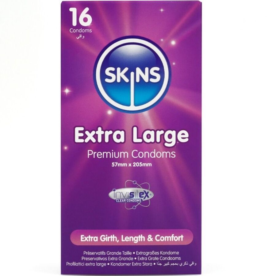 SKINS - PRESERVATIVI EXTRA LARGE PREMIUM CONFEZIONE DA 16 SKINS - PRESERVATIVI EXTRA LARGE PREMIUM CONFEZIONE DA 16