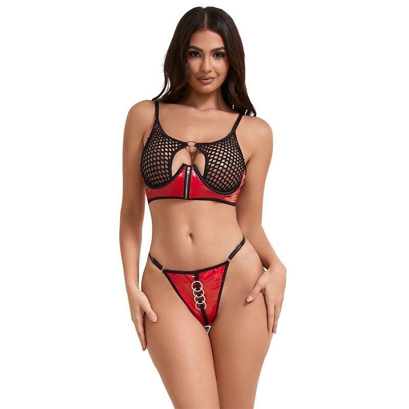 SUBBLIME - 955540 REGGISENO IN VERNICE ROSSA CON CERNIERA E REGGISENO A RETINO L/XL