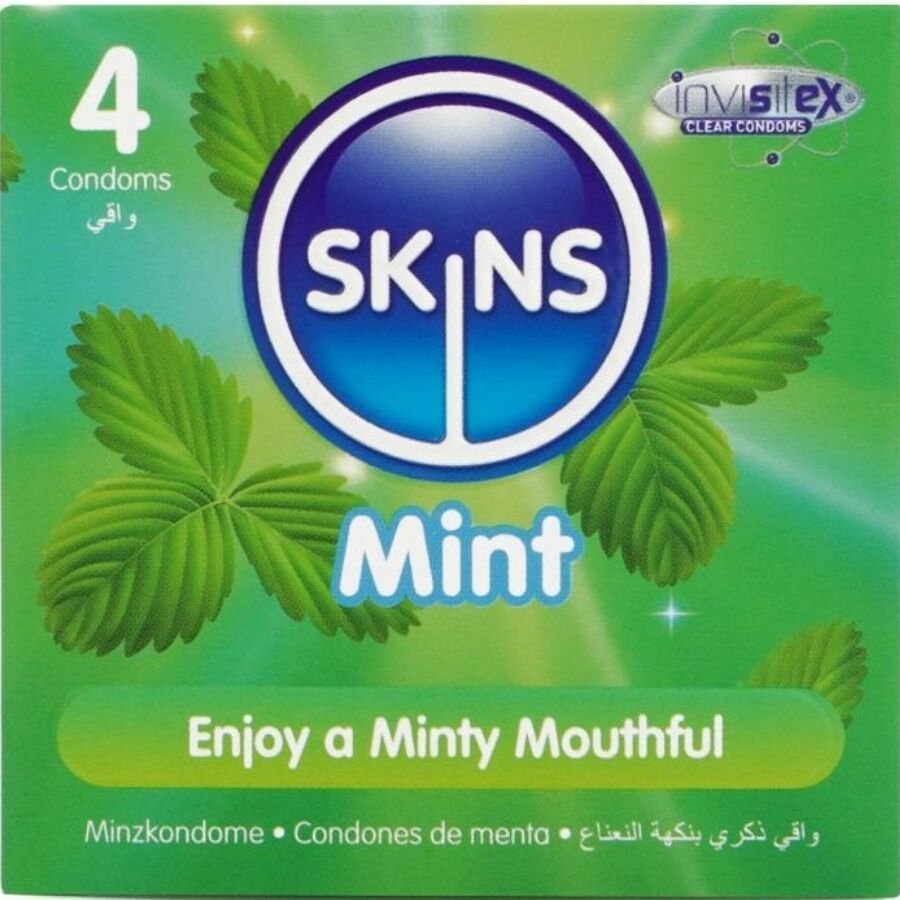 SKINS - PRESERVATIVI PREMIUM ALLA MENTA CONFEZIONE DA 4 SKINS - PRESERVATIVI PREMIUM ALLA MENTA CONFEZIONE DA 4