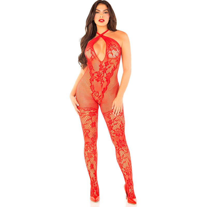 LEG AVENUE - BODYSTOCKING A MAGLIA CON STAMPA A FIORI ROSSO TAGLIA UNICA LEG AVENUE - BODYSTOCKING A MAGLIA CON STAMPA A FIORI ROSSO TAGLIA UNICA